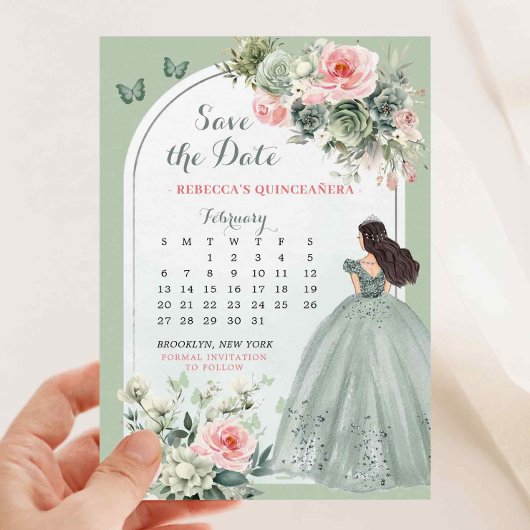 Roze en Sage Green Quince Kalender Sla de datum op Kaart