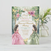 Roze en Sage Green Twin Koninklijke Prinses Mis Qu Kaart (Staand voorkant)