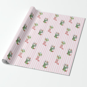 Roze en Sage Green Vintage Kerstcadeau Wrap Cadeaupapier