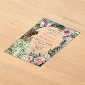Roze en Sage Green Whimsical Forest Quinceanera Acryl Uitnodigingen (Laagn)