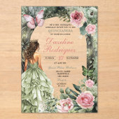 Roze en Sage Green Whimsical Forest Quinceanera Acryl Uitnodigingen (Voorkant)