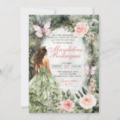 Roze en Sage Green Whimsical Forest Quinceanera Kaart (Voorkant)