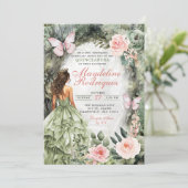 Roze en Sage Green Whimsical Forest Quinceanera Kaart (Staand voorkant)