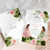 Roze en Sage Groene Twins Geometrische Quinceañera Kaart