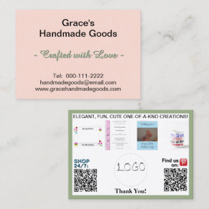 Roze en Sage Logo Foto's QR Codes 3,5 x 2,5 Visitekaartje