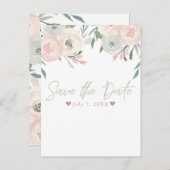 Roze en Sage Mint Green Modern Floral Save the Dat Aankondigingskaart (Voorkant / Achterkant)