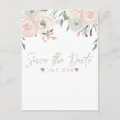 Roze en Sage Mint Green Modern Floral Save the Dat Aankondigingskaart (Voorkant)