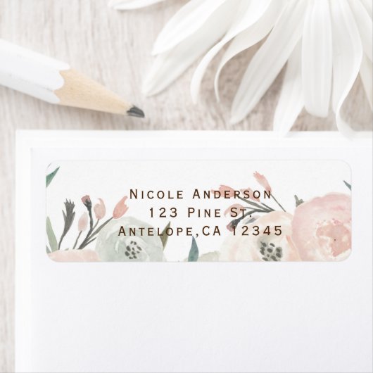 Roze en Sage Mint Green Modern Floral Shabby Chic Etiket (Insitu)