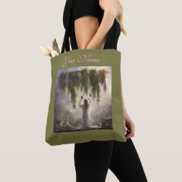 Roze en salie eterische kruidendroog cottagecore tote bag