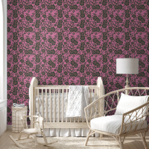 Roze en Salie Groene bloemschil en stok Behang
