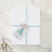 Roze en salieblauwe bloemige bruidsdouche thema's cadeaulabel (Met Touw)