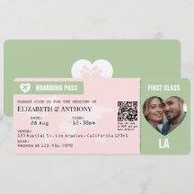 Roze en Saliegroen Boarding Pass Trouwkaart