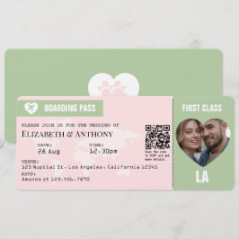 Roze en Saliegroen Boarding Pass Trouwkaart Kaart