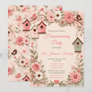 Roze en Saliegroen Housewarming Kaart