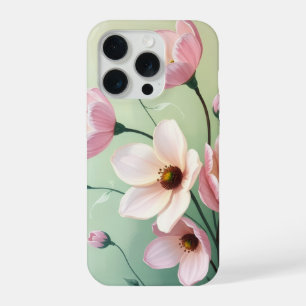 Roze en saliegroene bloem telefoonhoes iPhone 15 pro case
