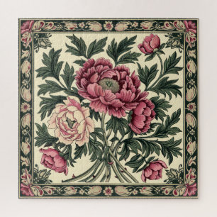 Roze en saliegroene pioen van William Morris in vi Legpuzzel