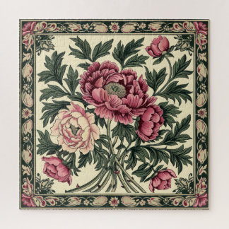 Roze en saliegroene pioen van William Morris in vi Legpuzzel
