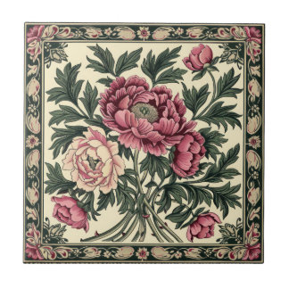 Roze en saliegroene pioen van William Morris in vi Tegeltje