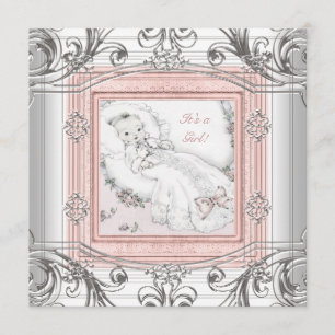 Roze en Silver Baby Girl Shower Kaart