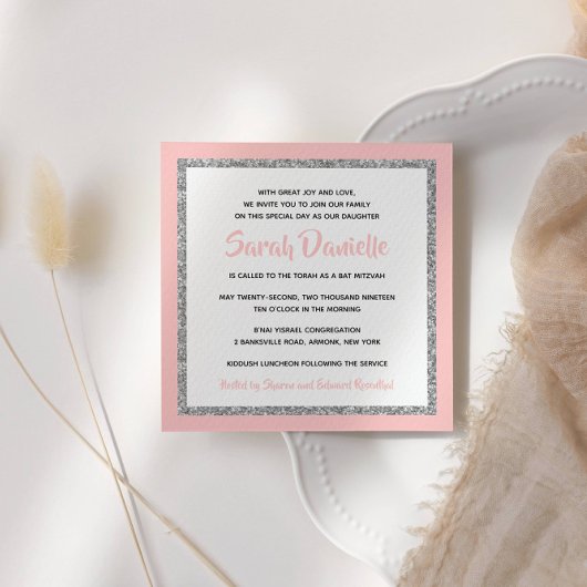 Roze en Silver Bat Mitzvah Kaart