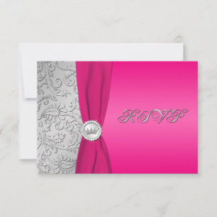 Roze en Silver Damask Quinceanera RSVP-kaart RSVP Kaartje