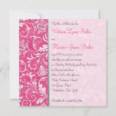 Roze en Silver Damask Wedding Uitnodiging (Achterkant)