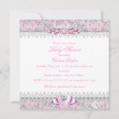 Roze en Silver Floral Bow Baby shower Uitnodiging (Achterkant)