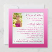 Roze en Silver Floral Foto Afstuderen Uitnodiging (Achterkant)