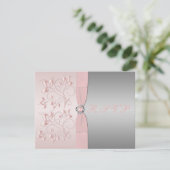Roze en Silver Floral Reply Card RSVP Kaartje (Staand voorkant)