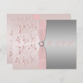 Roze en Silver Floral Reply Card RSVP Kaartje (Voorkant / Achterkant)