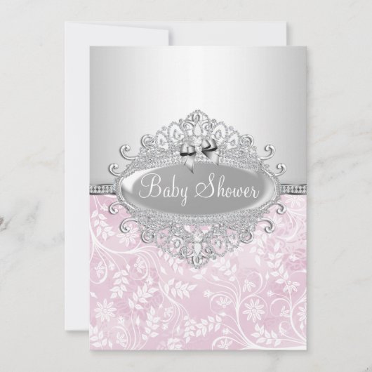 Roze en Silver Flower Baby shower Invitation Kaart (Voorkant)