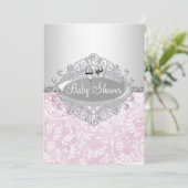 Roze en Silver Flower Baby shower Invitation Kaart (Staand voorkant)
