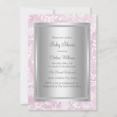 Roze en Silver Flower Baby shower Invitation Kaart (Achterkant)
