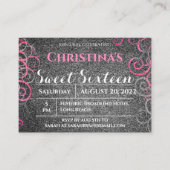Roze en Silver Glitter Birthday Invitation Informatiekaartje (Voorkant)