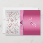 Roze en Silver Monogram Uitnodiging (Voorkant)