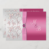 Roze en Silver Monogram Uitnodiging (Voorkant / Achterkant)