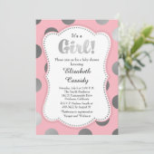 Roze en Silver Polka Dots Baby shower Uitnodiging (Staand voorkant)