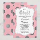 Roze en Silver Polka Dots Baby shower Uitnodiging (Voorkant / Achterkant)