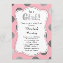 Roze en Silver Polka Dots Baby shower Uitnodiging