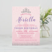 Roze en Silver Princess Birthday Invitation Kaart (Staand voorkant)