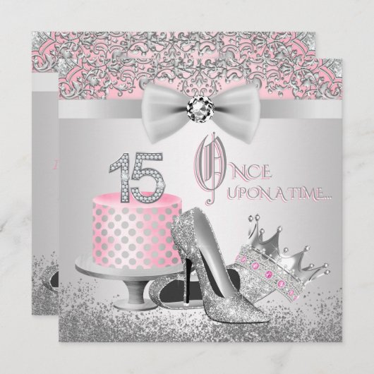 Roze en Silver Princess Quinceanera Kaart (Voorkant / Achterkant)