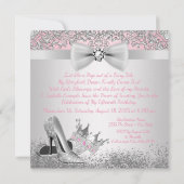 Roze en Silver Princess Quinceanera Kaart (Achterkant)