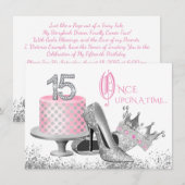 Roze en Silver Quinceanera Birthday Party Kaart (Voorkant / Achterkant)