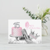 Roze en Silver Quinceanera Birthday Party Kaart (Staand voorkant)