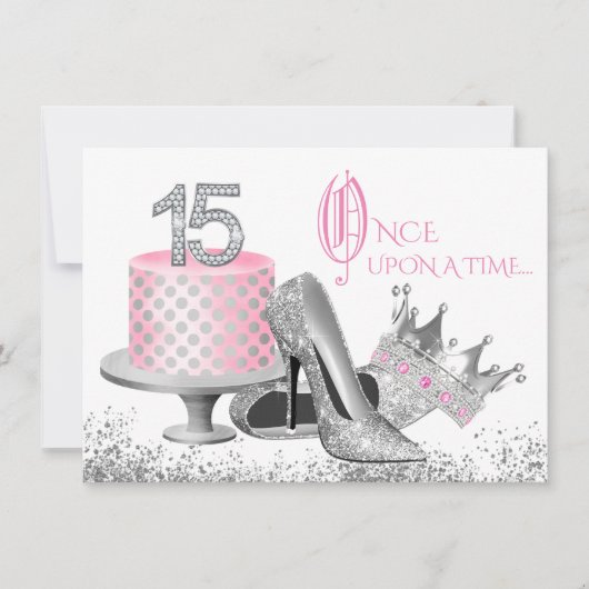 Roze en Silver Quinceanera Birthday Party Kaart (Voorkant)