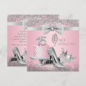 Roze en Silver Quinceanera Birthday Party Kaart (Voorkant / Achterkant)