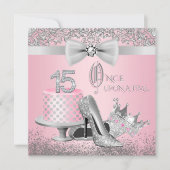 Roze en Silver Quinceanera Birthday Party Kaart (Voorkant)