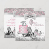Roze en Silver Quinceanera Princess 15th Birthday Kaart (Voorkant / Achterkant)