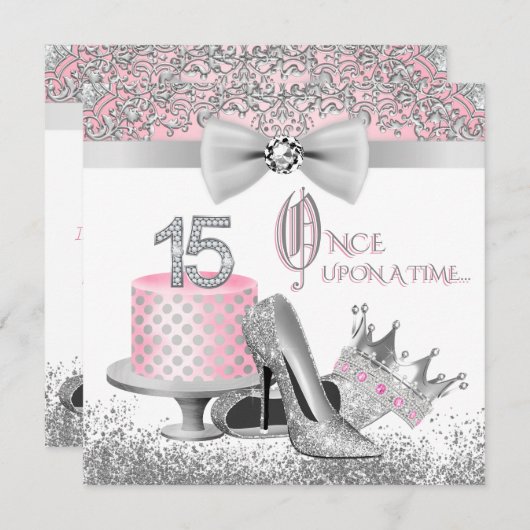 Roze en Silver Quinceanera Princess 15th Birthday Kaart (Voorkant / Achterkant)