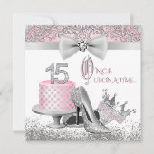 Roze en Silver Quinceanera Princess 15th Birthday Kaart (Voorkant)